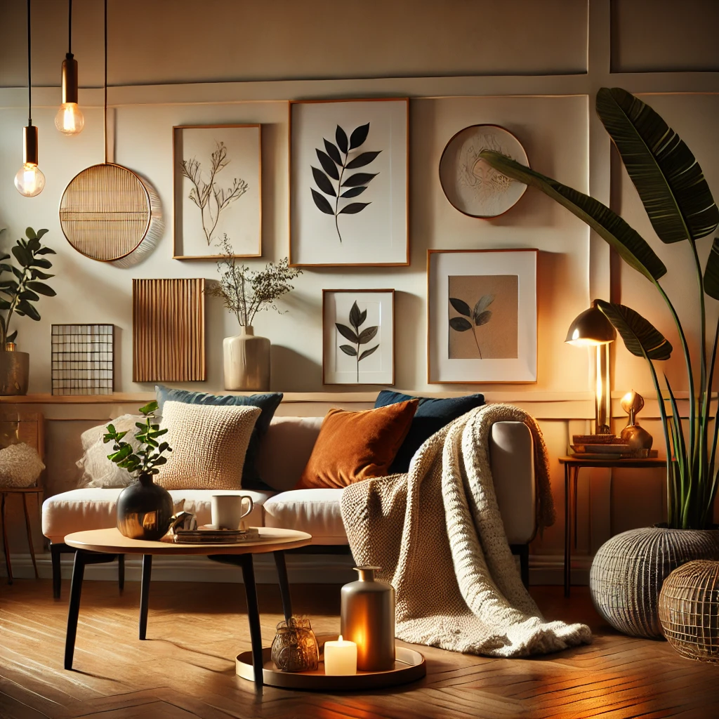 "Cozy and stylish interior home setting with warm lighting and decor"